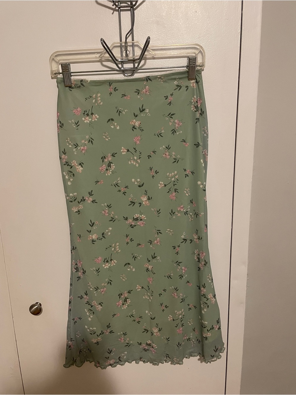 4/$20 Floral Satin Slip Skirt in Sage Green